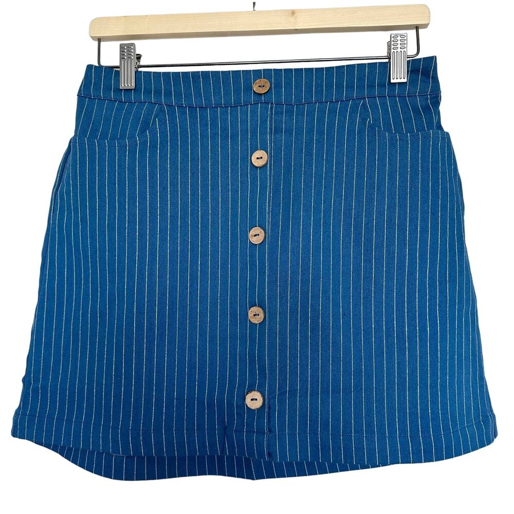 Bailey's Blossom Blue Pin Strips Mini Skirt Size Medium New